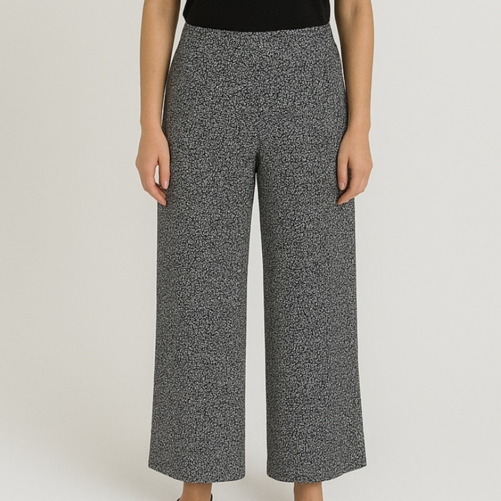 NWT LOFT Wide Leg Black and White Patterned Pull On Pants